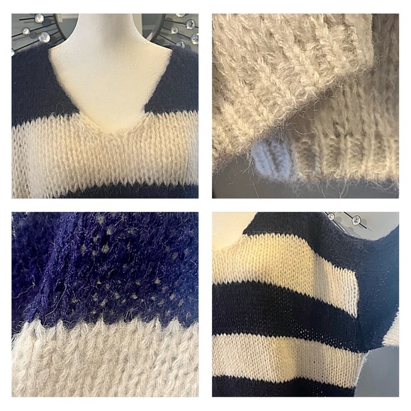 NWT VERO MODA ERIN STRIPED V-NECK CHUNKY KNIT COZY SWEATER XL Navy Cream - Picture 8 of 12